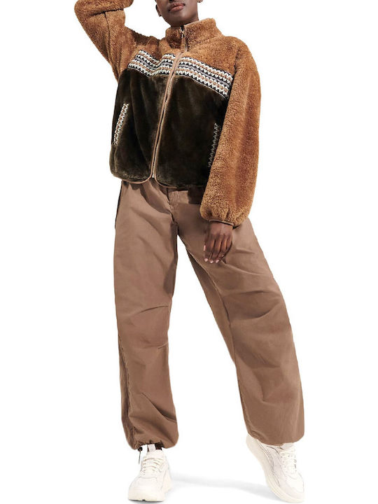 Fleece Damen Jacke in Braun Farbe