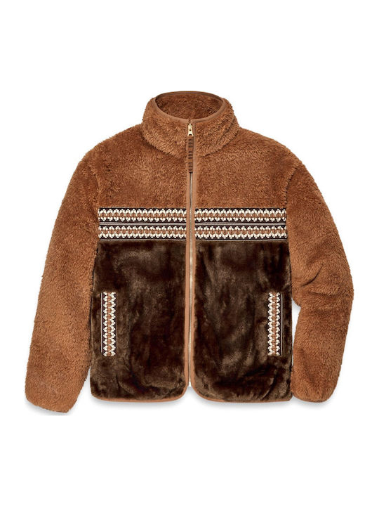 Fleece Damen Jacke in Braun Farbe