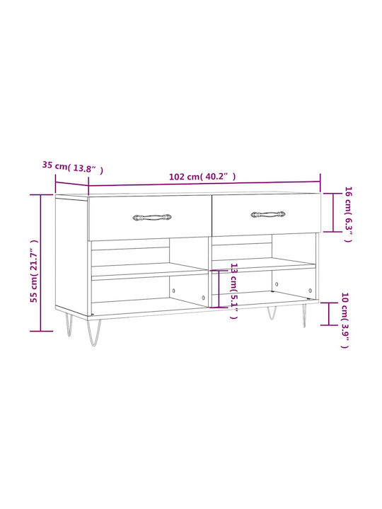 Holz Schuhschrank mit 4 Regalen Gelb L102xW35xH55cm
