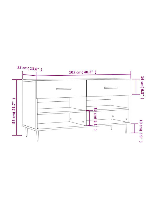 Wooden Shoe Organizer with 4 Shelves Yellow 102x35x55cm