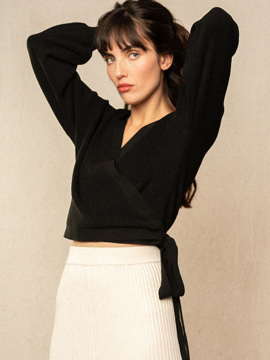 Grace & Mila pentru Femei Crop Top cu Mâneci Lungi Negru