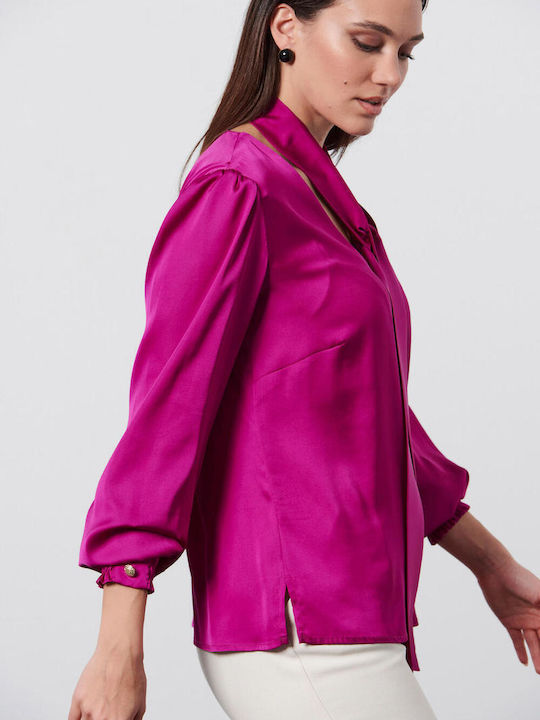 Bill Cost Women's Blouse Satin Long Sleeve Fuchsia