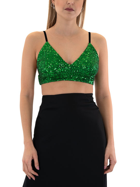 Twenty 29 pentru Femei de Vară Crop Top cu Bretele & Decolteu în V Monocrom Verde