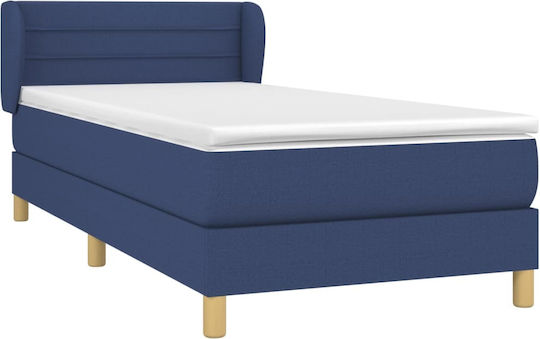 Bett Einzelbett Mit Stoff bezogen Blau mit Latten & Matratze 82x200cm