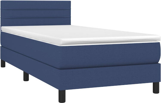 Bett Einzelbett Mit Stoff bezogen Blau mit Latten & Matratze 82x200cm