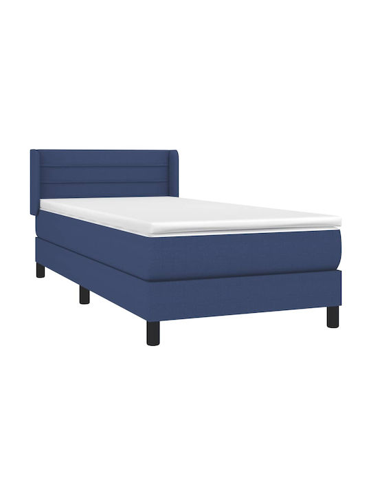Bett Einzelbett Mit Stoff bezogen Blau mit Latten & Matratze 82x200cm