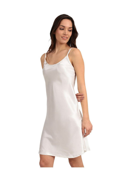 Lydia Creations Winter Satin Women's Nightdress White