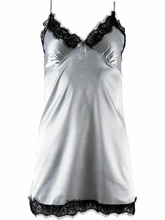 G Secret Summer Women's Satin Robe with Nightdress Gray