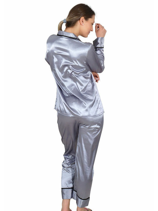 G Secret Winter Damen Pyjama-Set Satin Gray