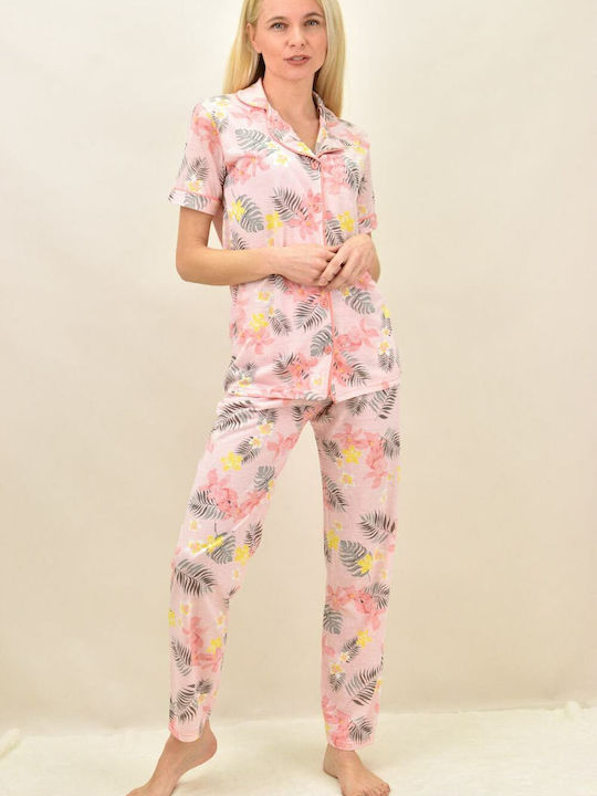 Potre Summer Women's Pyjama Set Cotton Pink