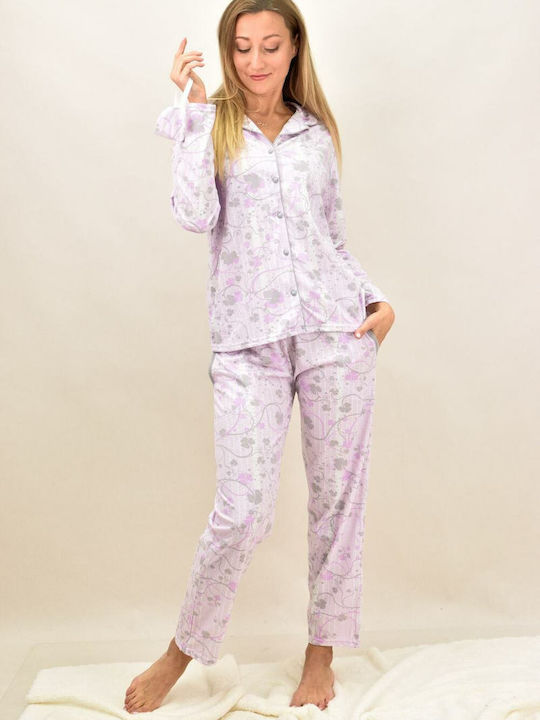 Potre Winter Damen Pyjama-Set Baumwolle Flieder