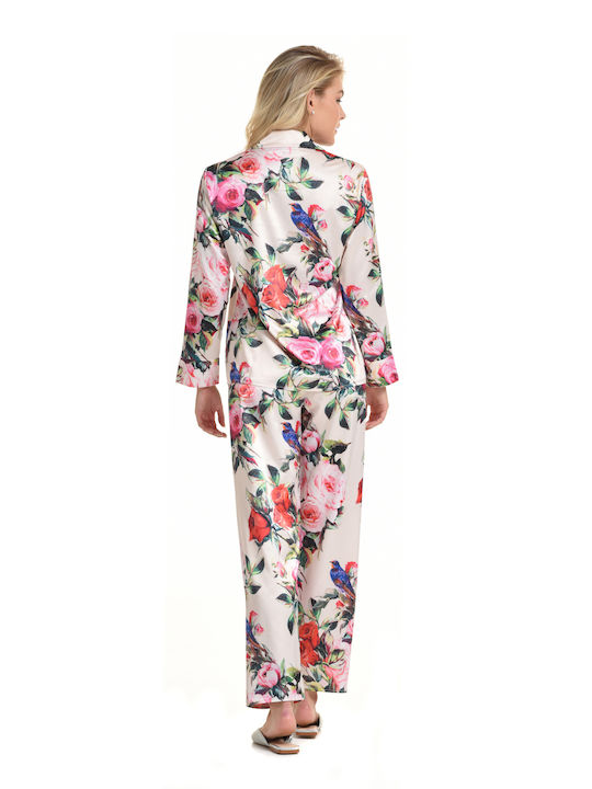 Miss Rosy Winter Damen Pyjama-Set Satin