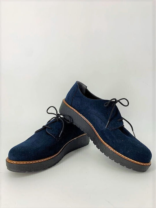 Women's Suede Flatform Oxfords Blue