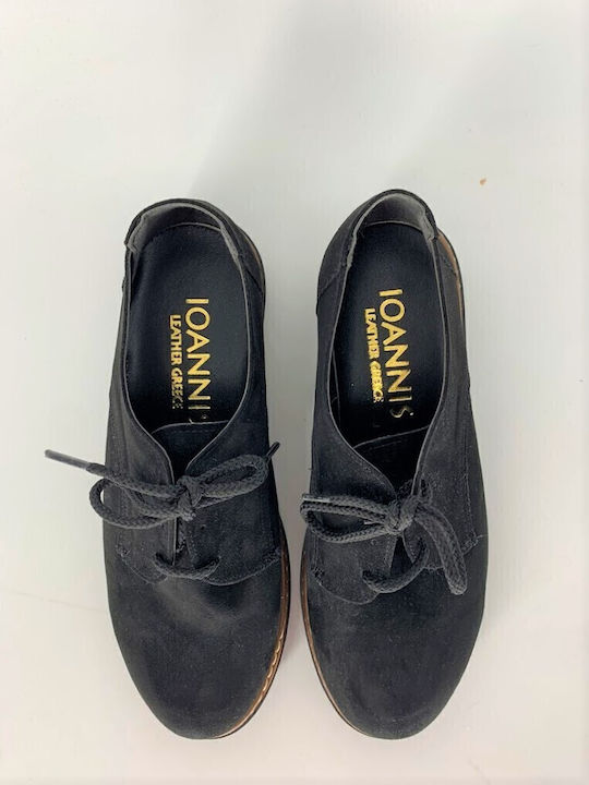 Suede Γυναικεία Flatform Oxfords σε Μαύρο Χρώμα