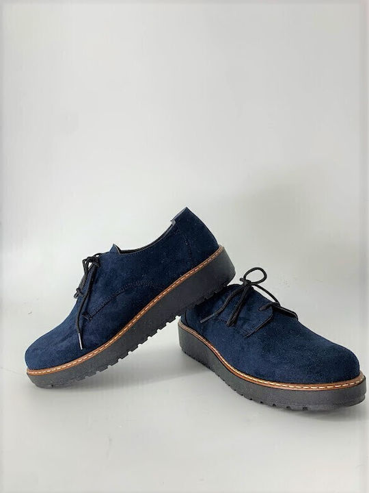 Women's Suede Flatform Oxfords Blue