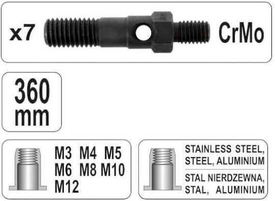 Yato YT-36127 Nietpistole Schere/Decke für Nieten mit Gewinde M3-M12 Länge 360mm