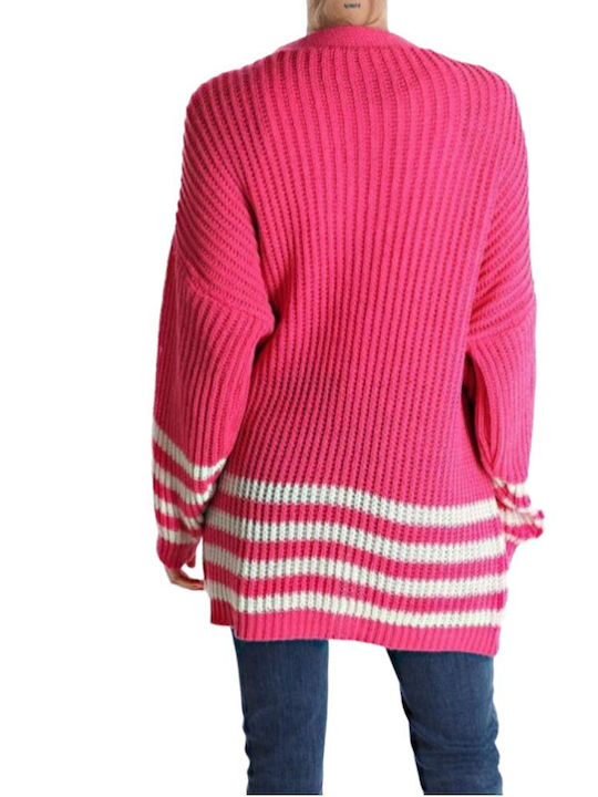 Remix Long Women's Knitted Cardigan Fuchsia