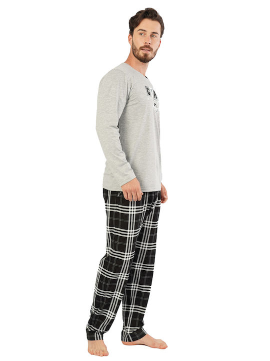 Gazzaz Men's Winter Checked Pajamas Set Gray