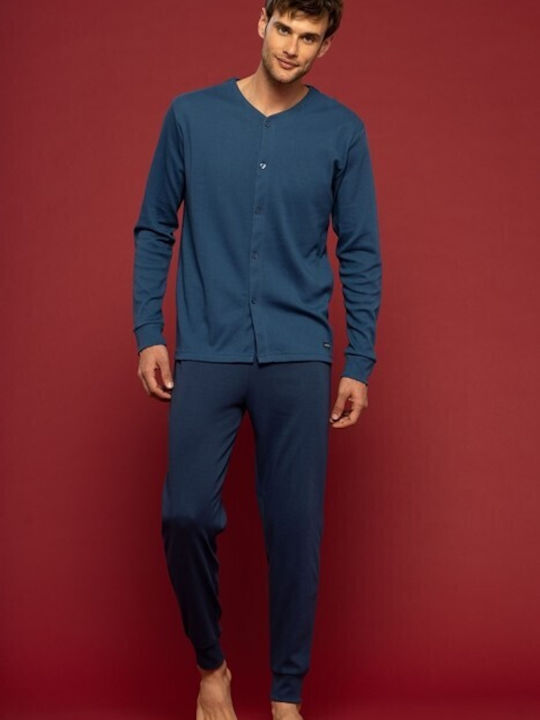 Noidinotte Men's Winter Cotton Pajamas Set Blue