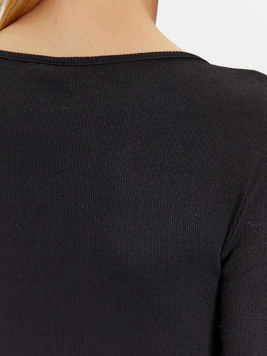 Damen Sommer Bluse Langärmelig Schwarz
