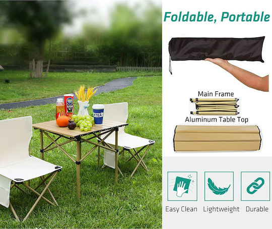 Table Metal for Camping Foldable 51x53x50cm Beige