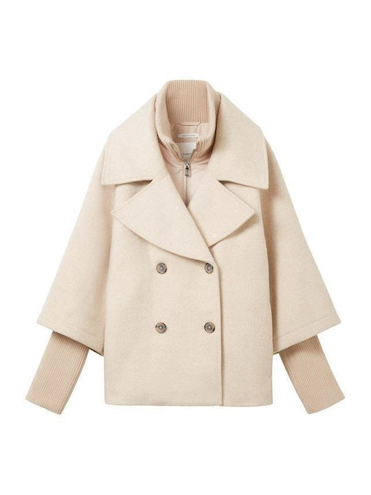 Дамско Half Coat Бежово Оувърсайз с Бутони