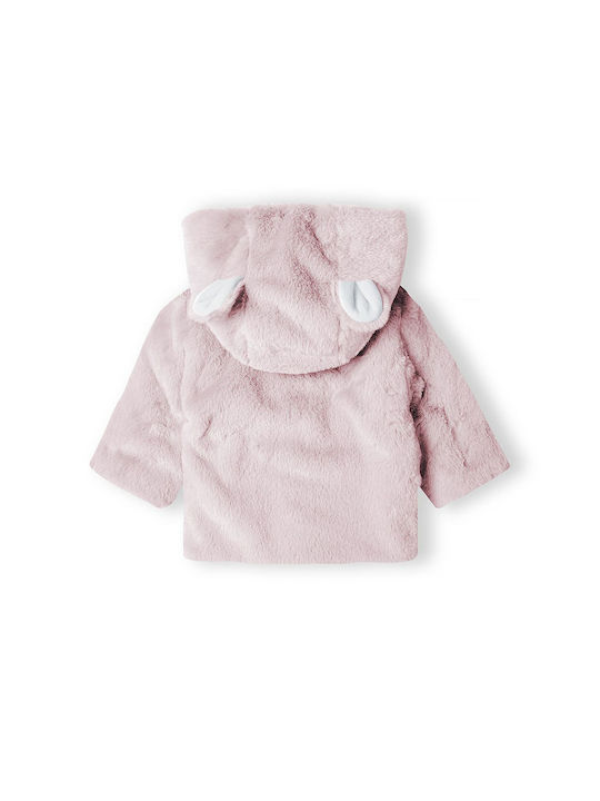 Minoti Girls Fur Coat Pink with Ηood