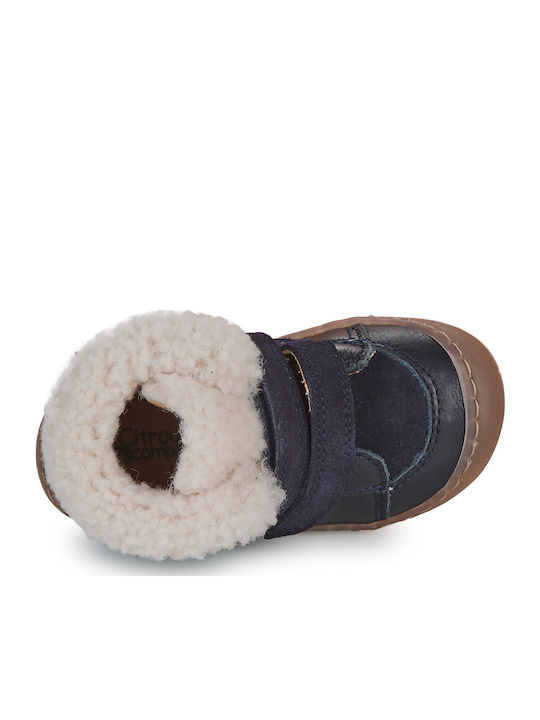 Lederne Kinderstiefeletten mit Klettverschluss Marineblau