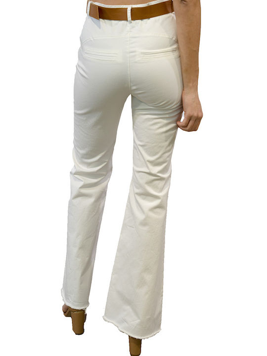 Motel Women's High-waisted Denim Trousers Flare White