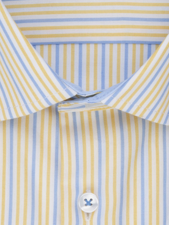 Seidensticker Men's Shirt Short Sleeve Cotton Striped Yellow