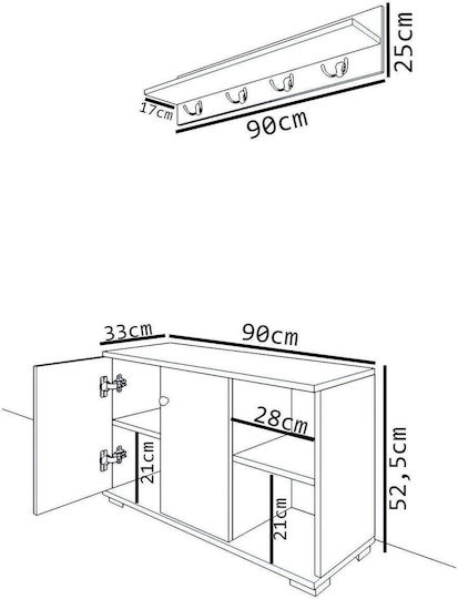 Furaha Eingangsmöbel mit Schuhschrank 90x33x52.2cm