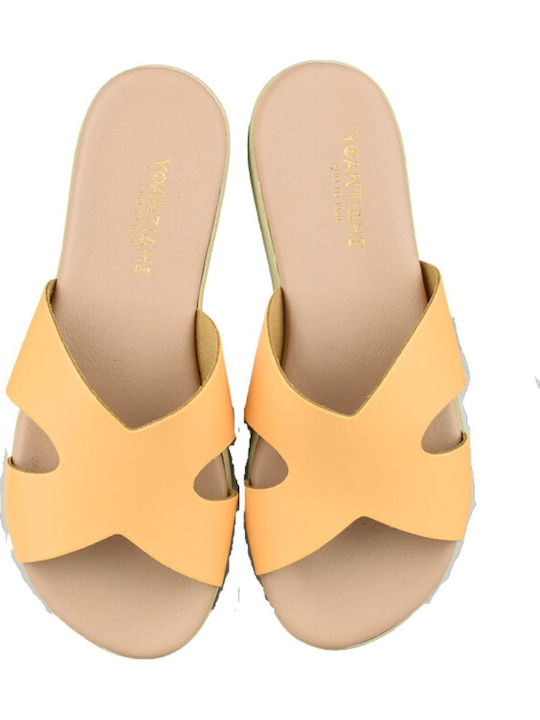 Leather Women's Flat Sandals NATURAL