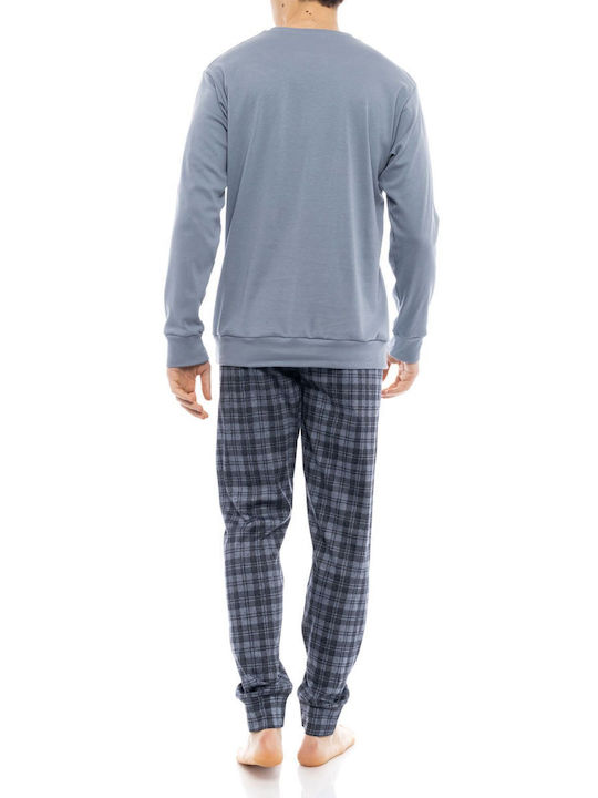 Ulisse Men's Winter Checked Pajamas Set Blue