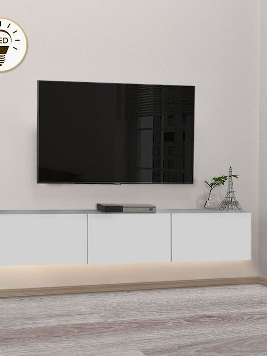 Damla Particle Board TV Furniture with LED Lighting White L180xW29.5xH29.5cm