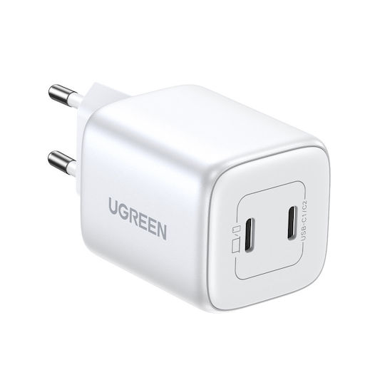 Ugreen Φορτιστής Χωρίς Καλώδιο GaN με 2 Θύρες USB-C 45W Power Delivery Λευκός (Nexode)