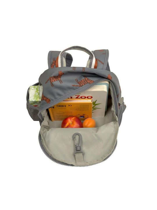 Laessig Mini Backpack Σακίδιο Πλάτης Safari Tiger Σχολική Τσάντα Πλάτης Δημοτικού Γκρι με Θήκη για Παγούρι
