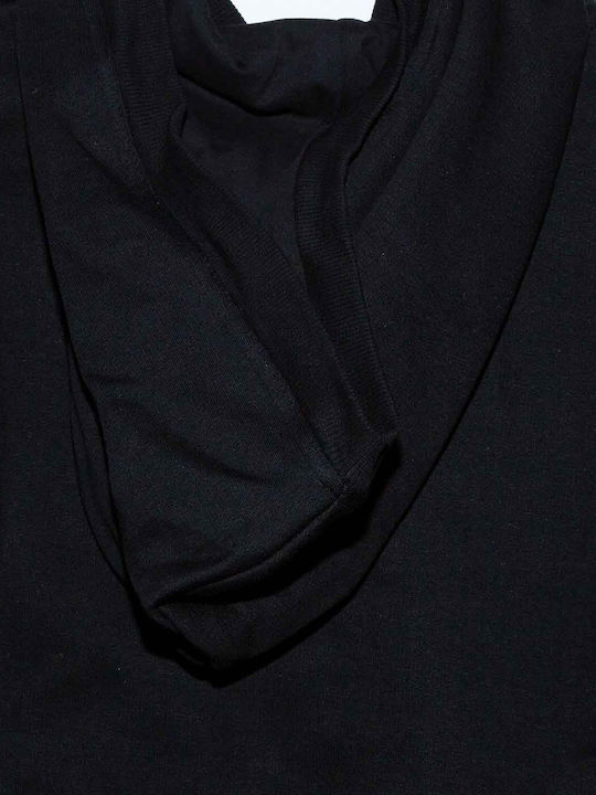 Athletic Kids Sweatshirt Cardigan Cotton with Hood Black