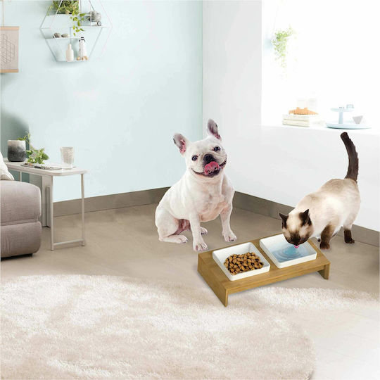 All For Paws Ceramic Bowl Water for Dog & Cat with Base 2x 400ml in White Color