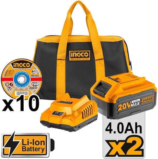 Ingco CAGLI2012582 Τροχός 125mm Μπαταρίας Brushless 2x4Ah