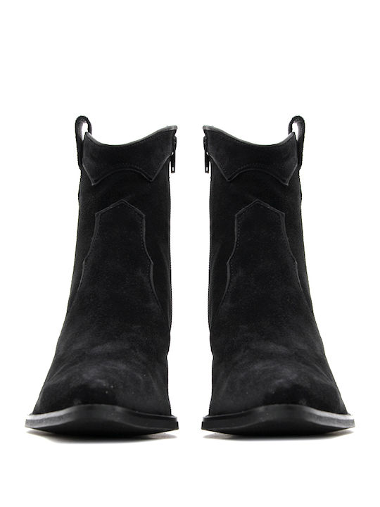 Leder Damen Cowboy-Stiefeletten Schwarz