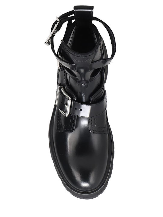 Leder Stiefeletten Damen Schwarz