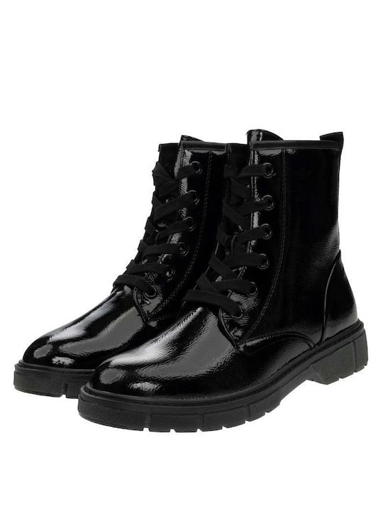 Marco Tozzi Women's Patent Leather Combat Boots Black