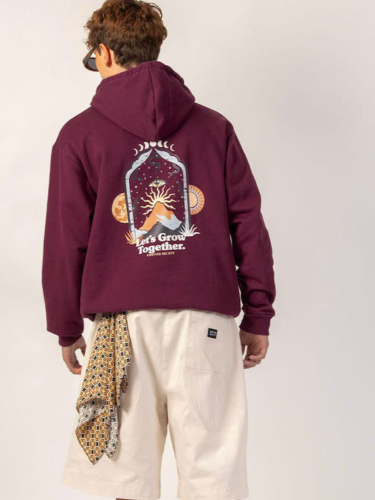 Kaotiko Men's Sweatshirt with Hood and Pockets Burgundy