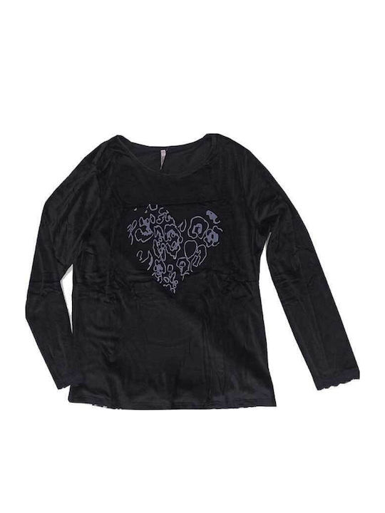 Fuanna Fuanna Damen Schlafanzug Set Winter Schwarz