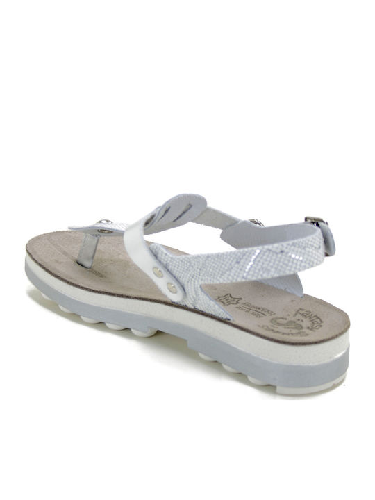 9005 Leather Women's Flat Sandals Anatomic with Strap Flatforms in Silver Color