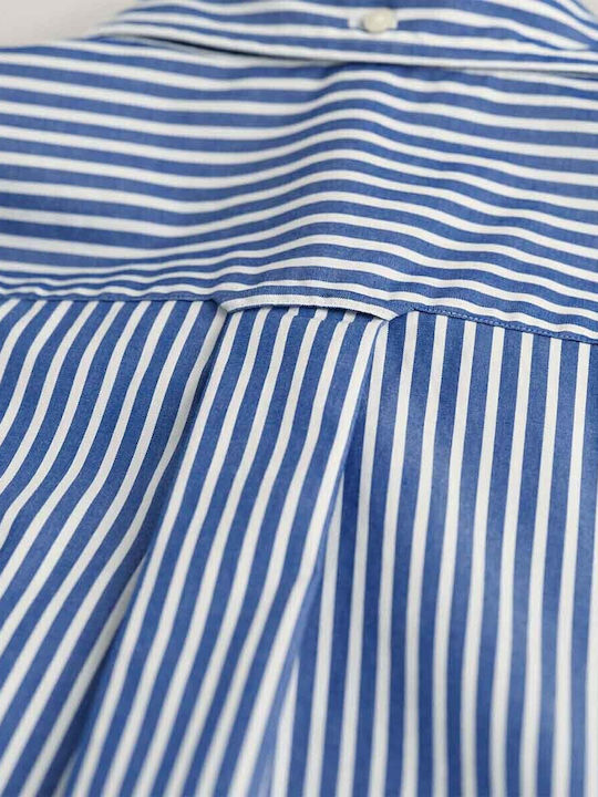 Long-sleeved Cotton Shirt Striped Blue