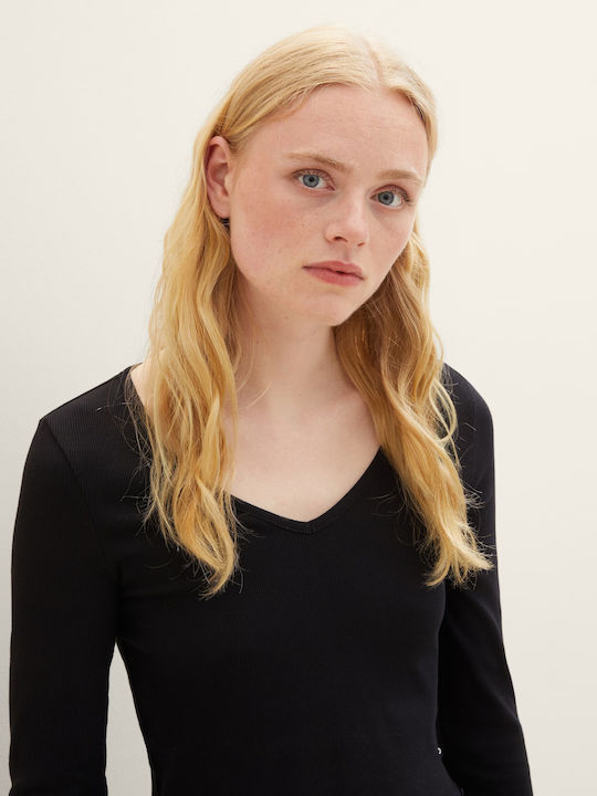 Damen Crop Top Langarm Schwarz