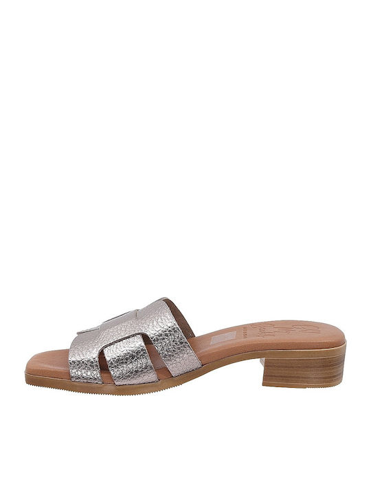 Leather Women's Flat Sandals Anatomic in Silver Color
