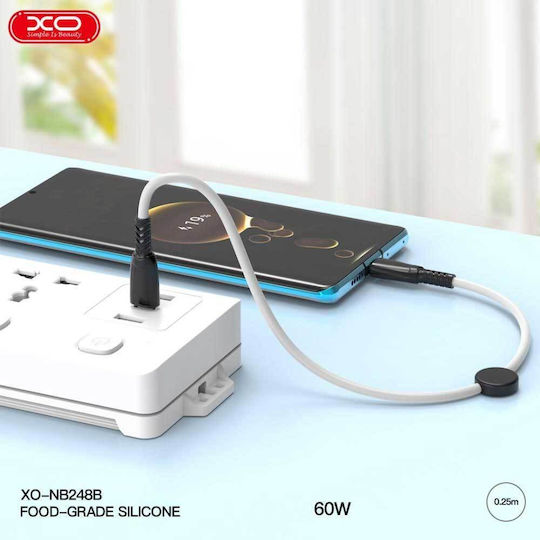 XO NB-Q248B USB 2.0 Cable USB-C male - USB-C 60W PD Λευκό 0.25m 16.005.0254