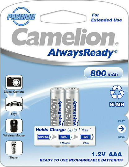 Camelion AlwaysReady Rechargeable Battery AAA Ni-MH 800mAh 1.2V 2pcs